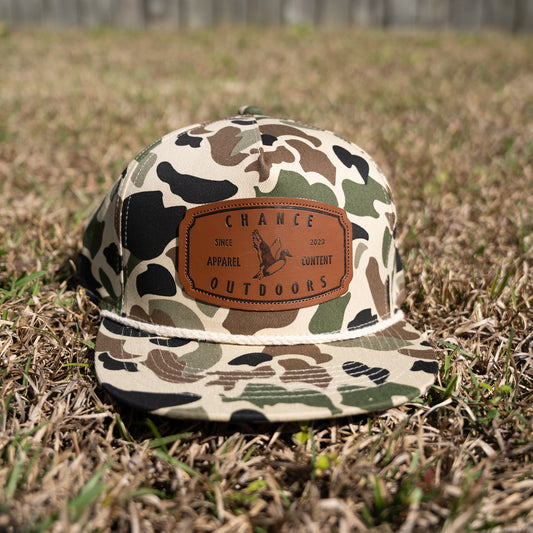 Logo Leather Patch Hat Old School Deer Camo
